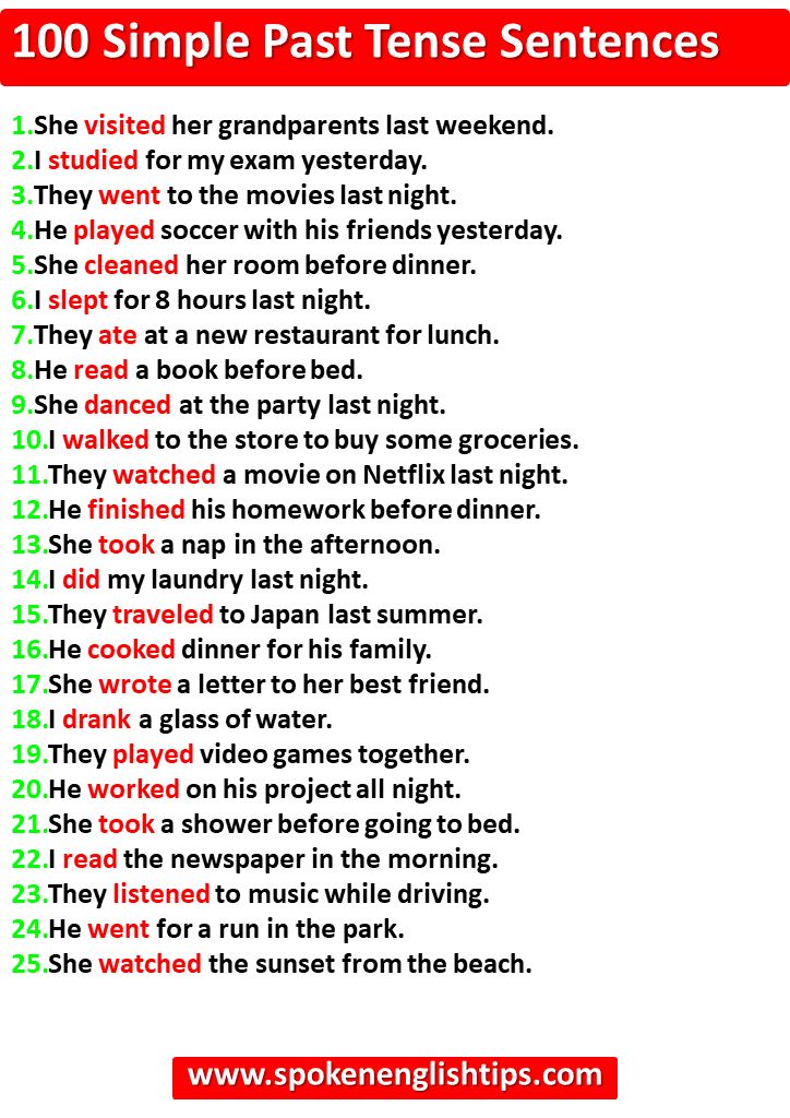 100 Sentences of Simple Past Tense