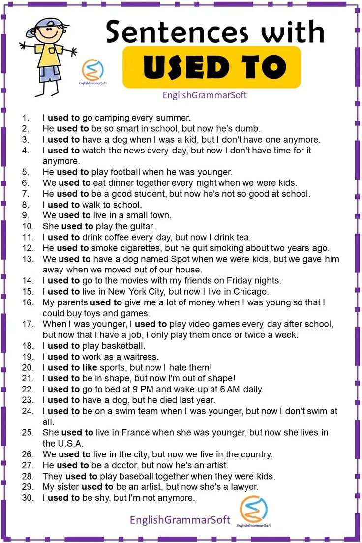 50 Sentences of Used to