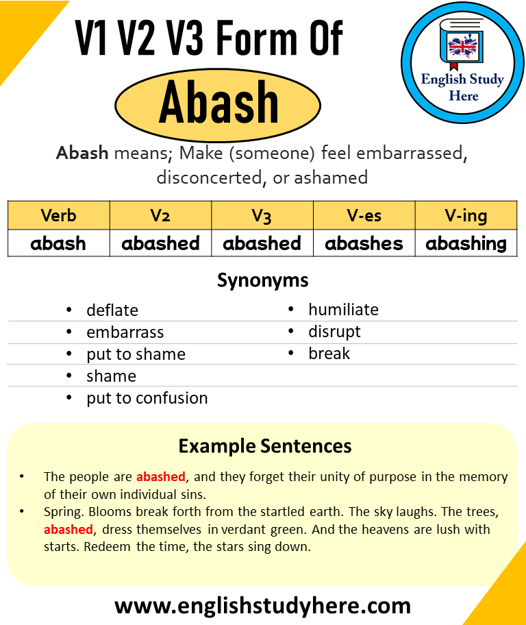 Abash Past And Past Participle Form V1 V2 V3 V4 V5 Form of Abash