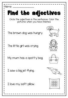 Adjective Worksheet for Class 1