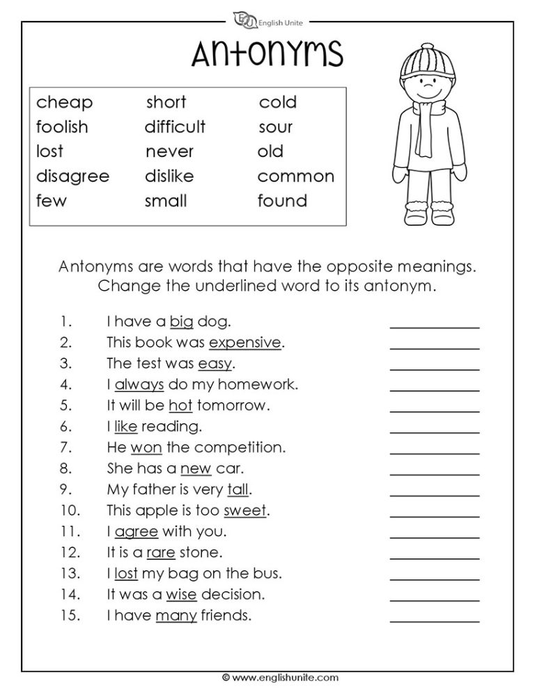 Antonyms Worksheet