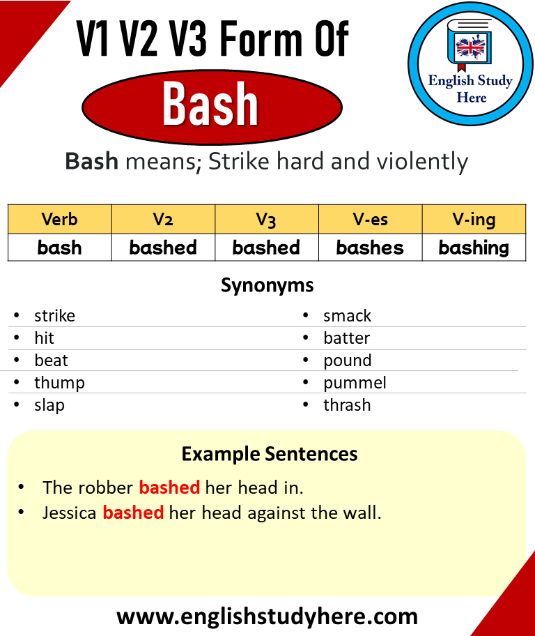 Bash Past And Past Participle Form V1 V2 V3 V4 V5 Form of Bash