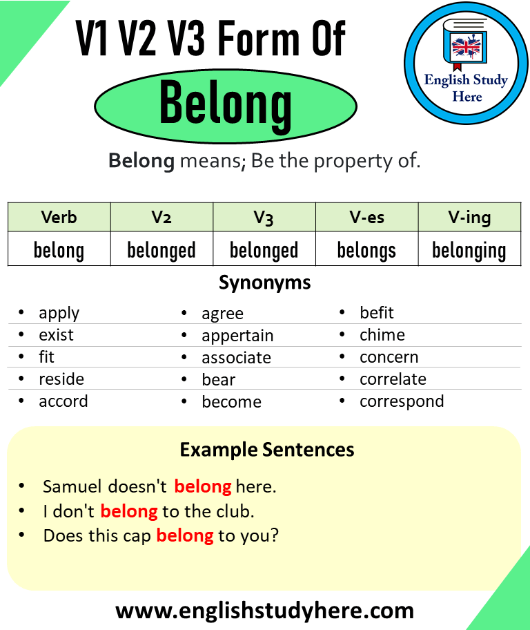Belong Past And Past Participle Form V1 V2 V3 V4 V5 Form of Belong