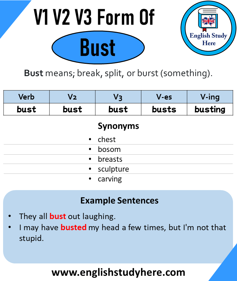 Bust Past And Past Participle Form V1 V2 V3 V4 V5 Form of Bust