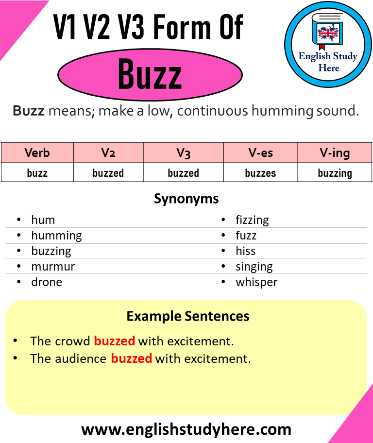 Buzz Past And Past Participle Form V1 V2 V3 V4 V5 Form of Buzz