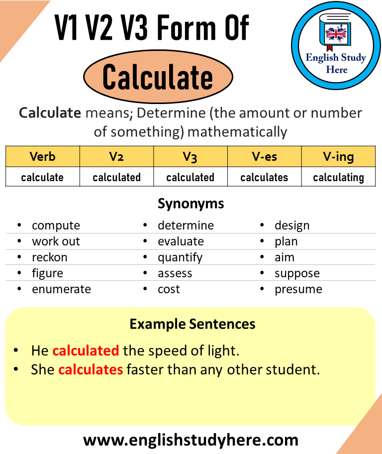 Calculate Past And Past Participle Form V1 V2 V3 V4 V5 Form of Calculate