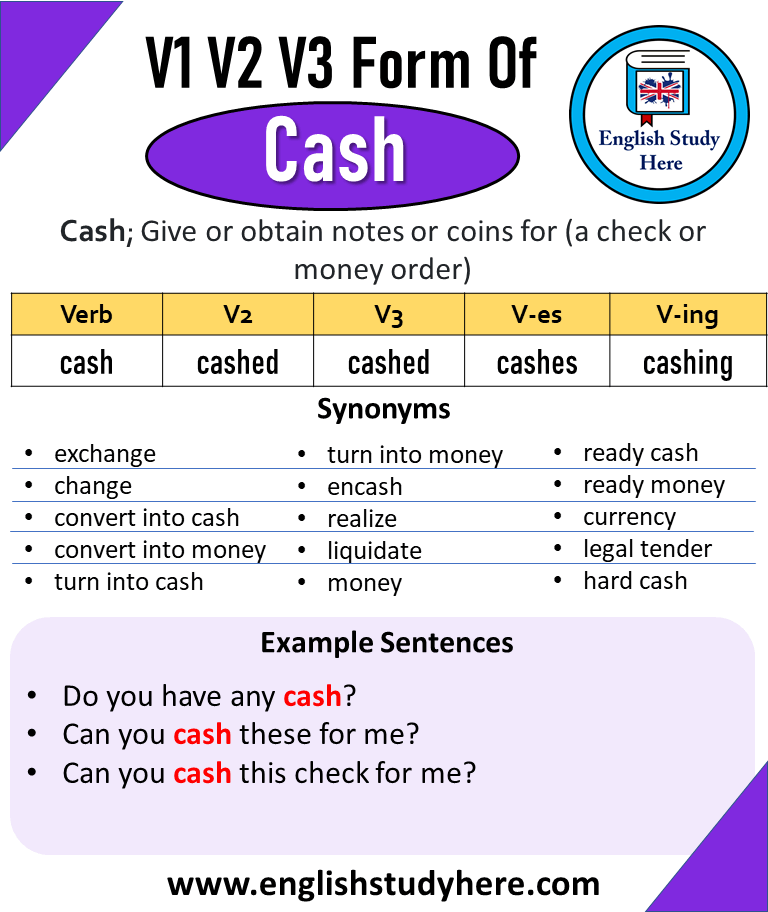 Cash Past And Past Participle Form V1 V2 V3 V4 V5 Form of Cash