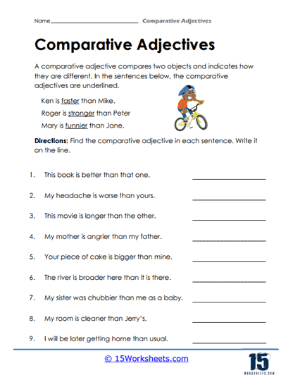 Comparative Adjective Worksheets