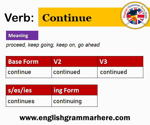 Continue Past And Past Participle Form V1 V2 V3 V4 V5 Form of Continue