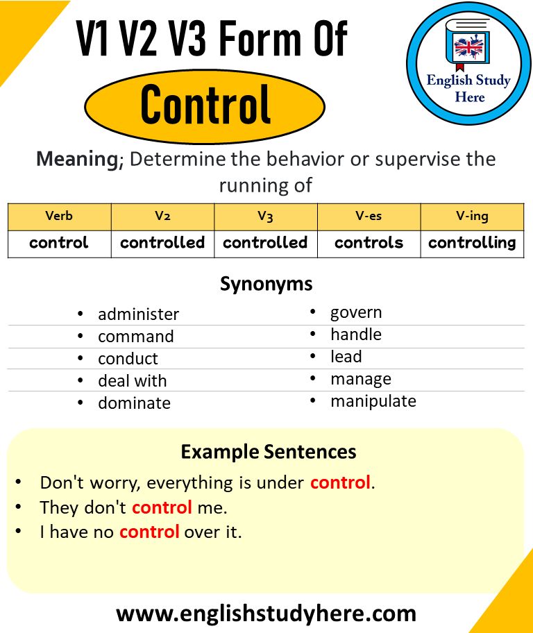 Control Past And Past Participle Form V1 V2 V3 V4 V5 Form of Control