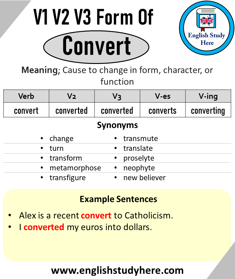 Convert Past And Past Participle Form V1 V2 V3 V4 V5 Form of Convert