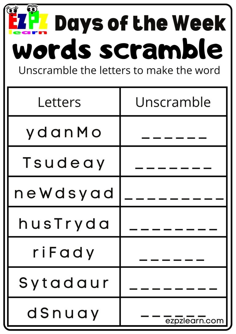 Days of Week Worksheet