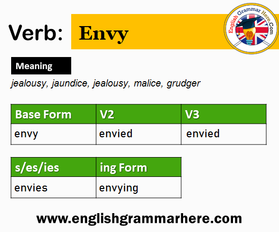 Envy Past And Past Participle Form V1 V2 V3 V4 V5 Form of Envy