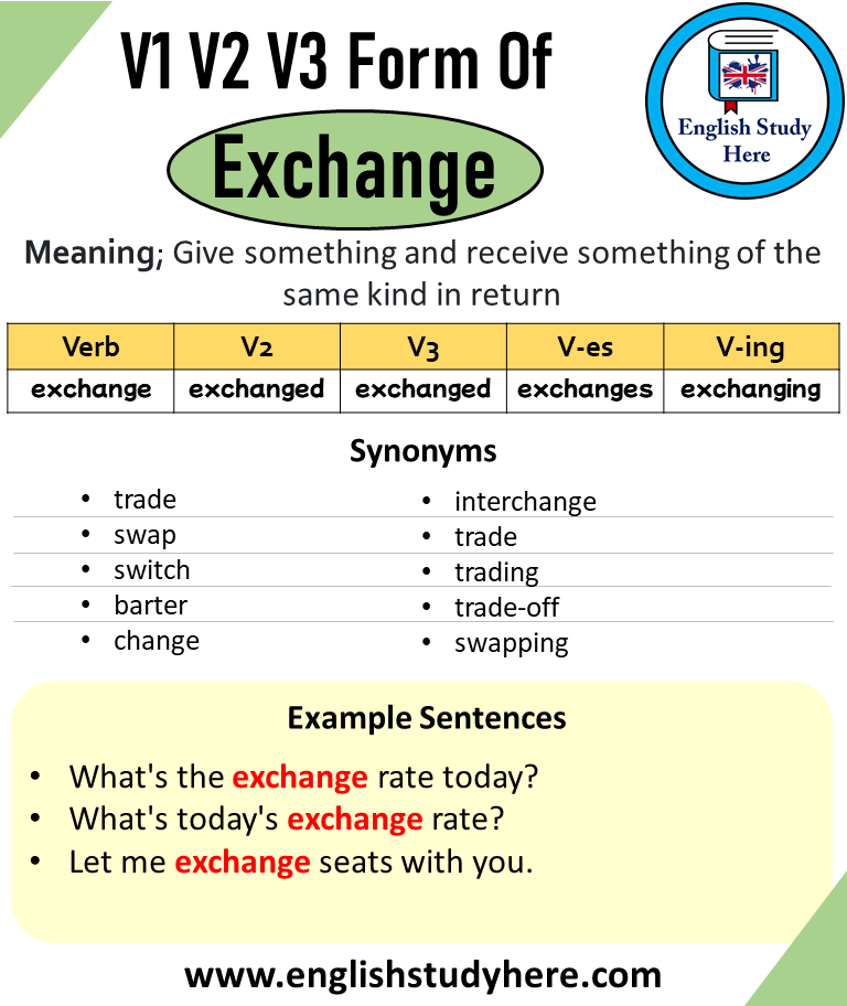 Exchange Past And Past Participle Form V1 V2 V3 V4 V5 Form of Exchange