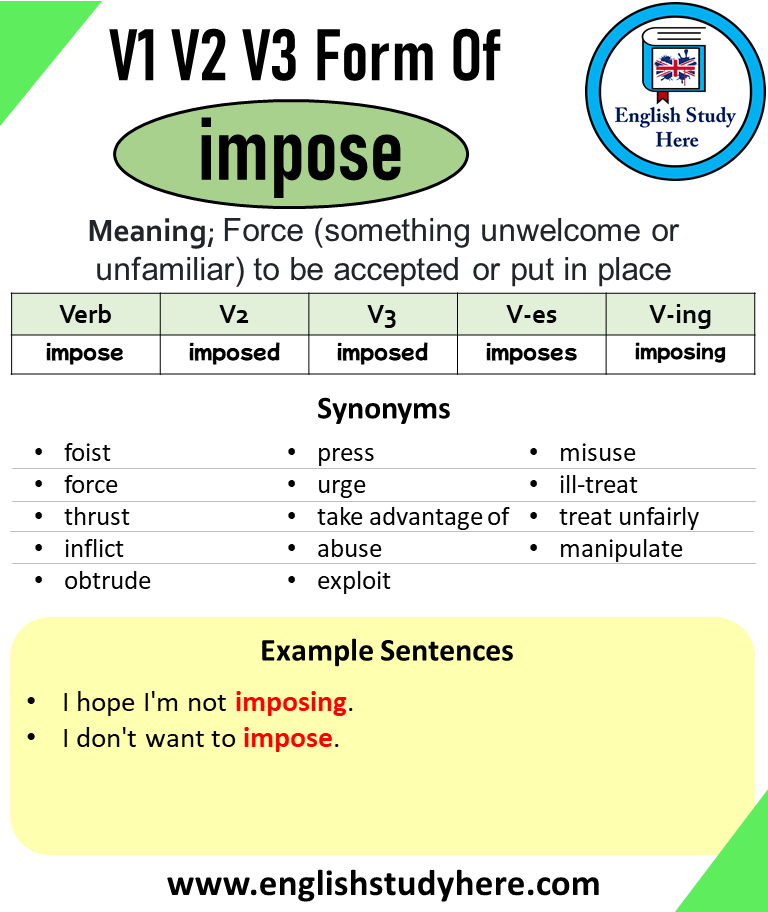 Impose Past And Past Participle Form V1 V2 V3 V4 V5 Form of Impose