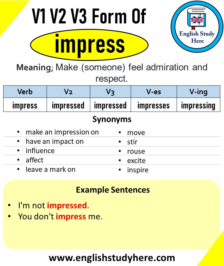 Impress Past And Past Participle Form V1 V2 V3 V4 V5 Form of Impress