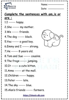 Is am are Worksheet
