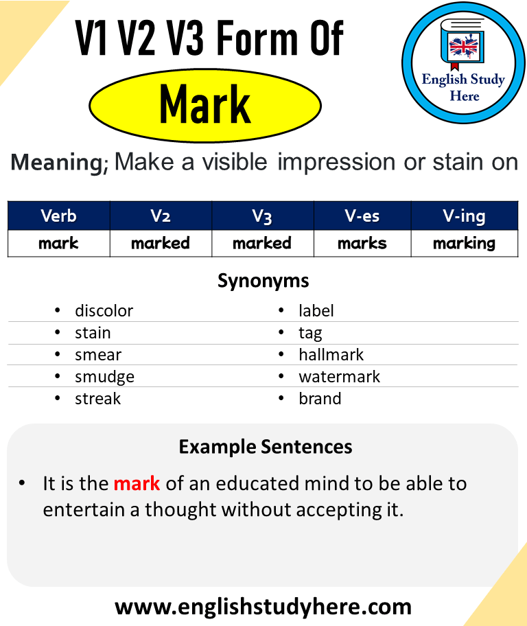 Mark Past And Past Participle Form V1 V2 V3 V4 V5 Form of Mark