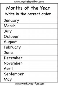 Months of the Year Worksheets