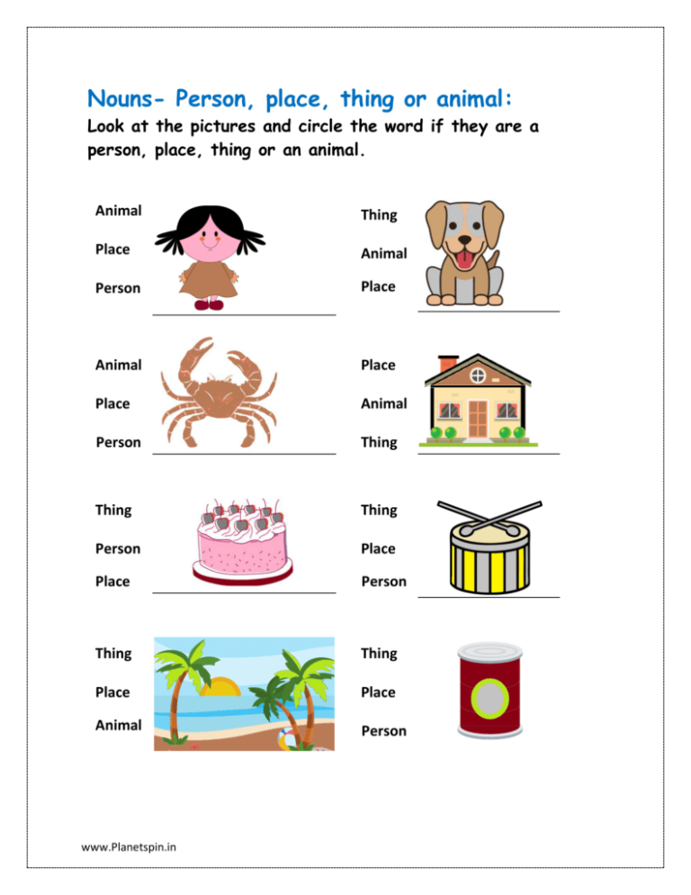 Noun Worksheet for Class 1