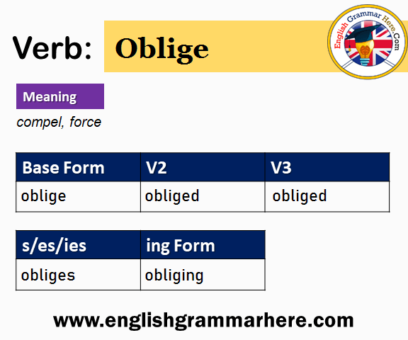 Oblige Past And Past Participle Form V1 V2 V3 V4 V5 Form of Oblige