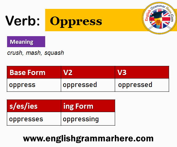 Oppress Past And Past Participle Form V1 V2 V3 V4 V5 Form of Oppress