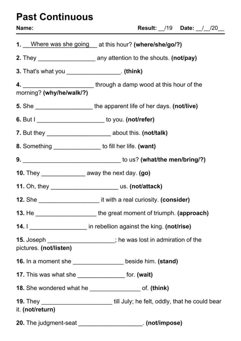 Past Continuous Tense Worksheets