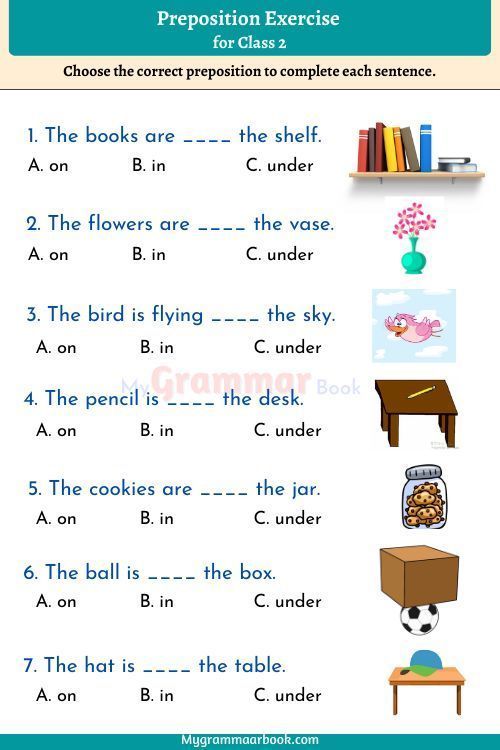 Preposition Worksheet for Class 2