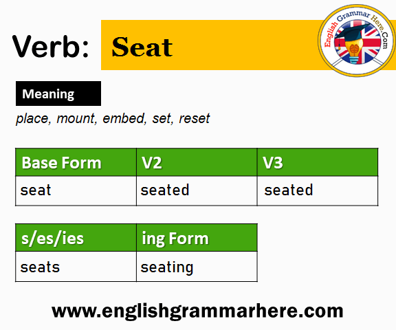 Seat Past And Past Participle Form V1 V2 V3 V4 V5 Form of Seat