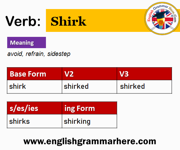 Shirk Past And Past Participle Form V1 V2 V3 V4 V5 Form of Shirk