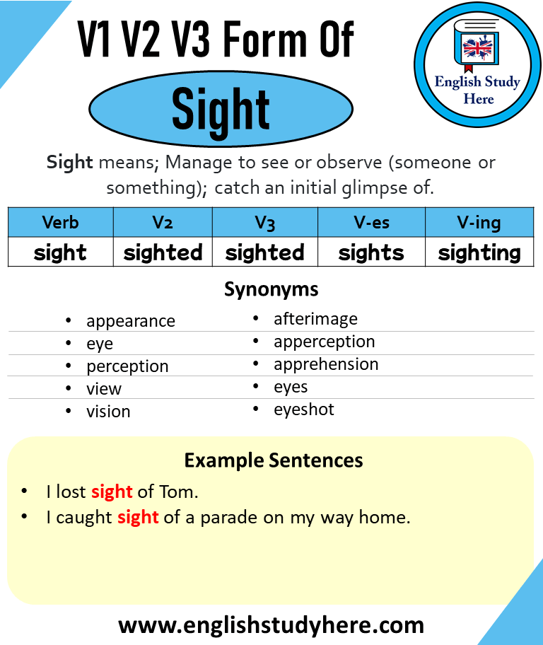 Sight Past And Past Participle Form V1 V2 V3 V4 V5 Form of Sight