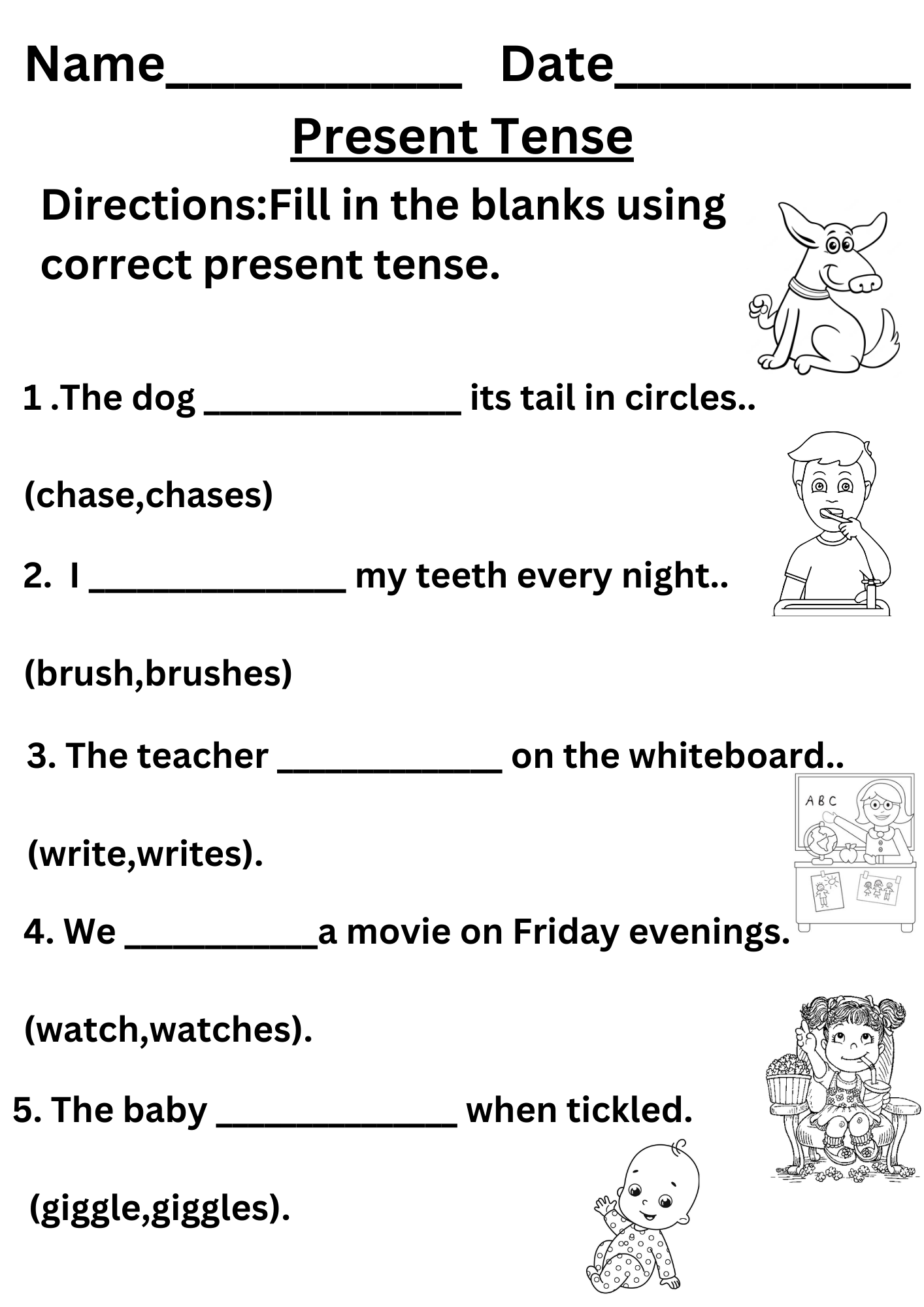 Simple Present Tense Worksheet for Grade 1