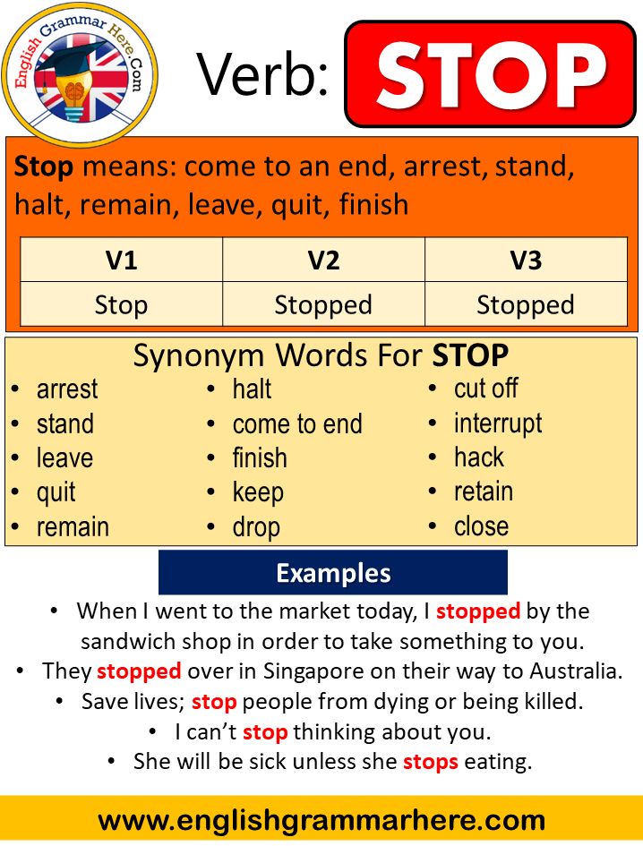 Stop Past And Past Participle Form V1 V2 V3 V4 V5 Form of Stop