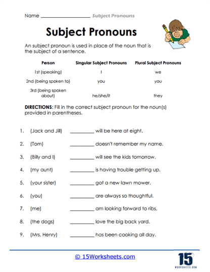 Subject Pronouns Worksheet
