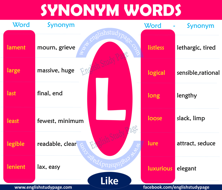 Synonym Words List Starting With L