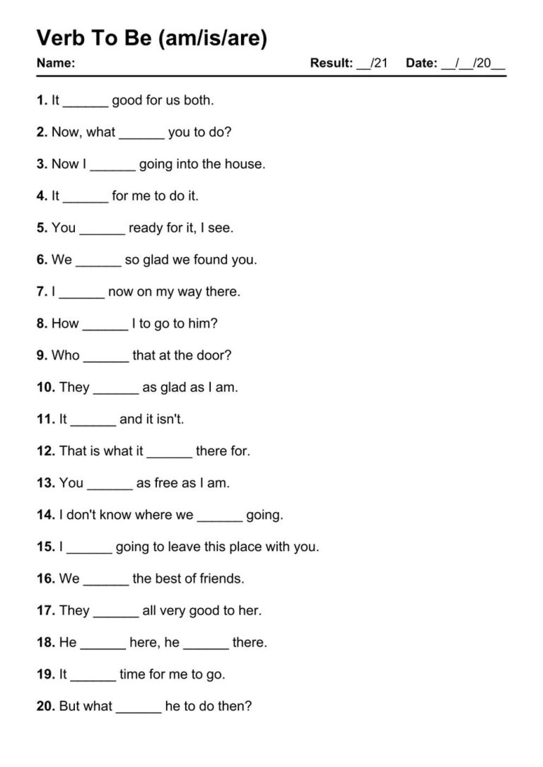 To Be Verb Worksheets
