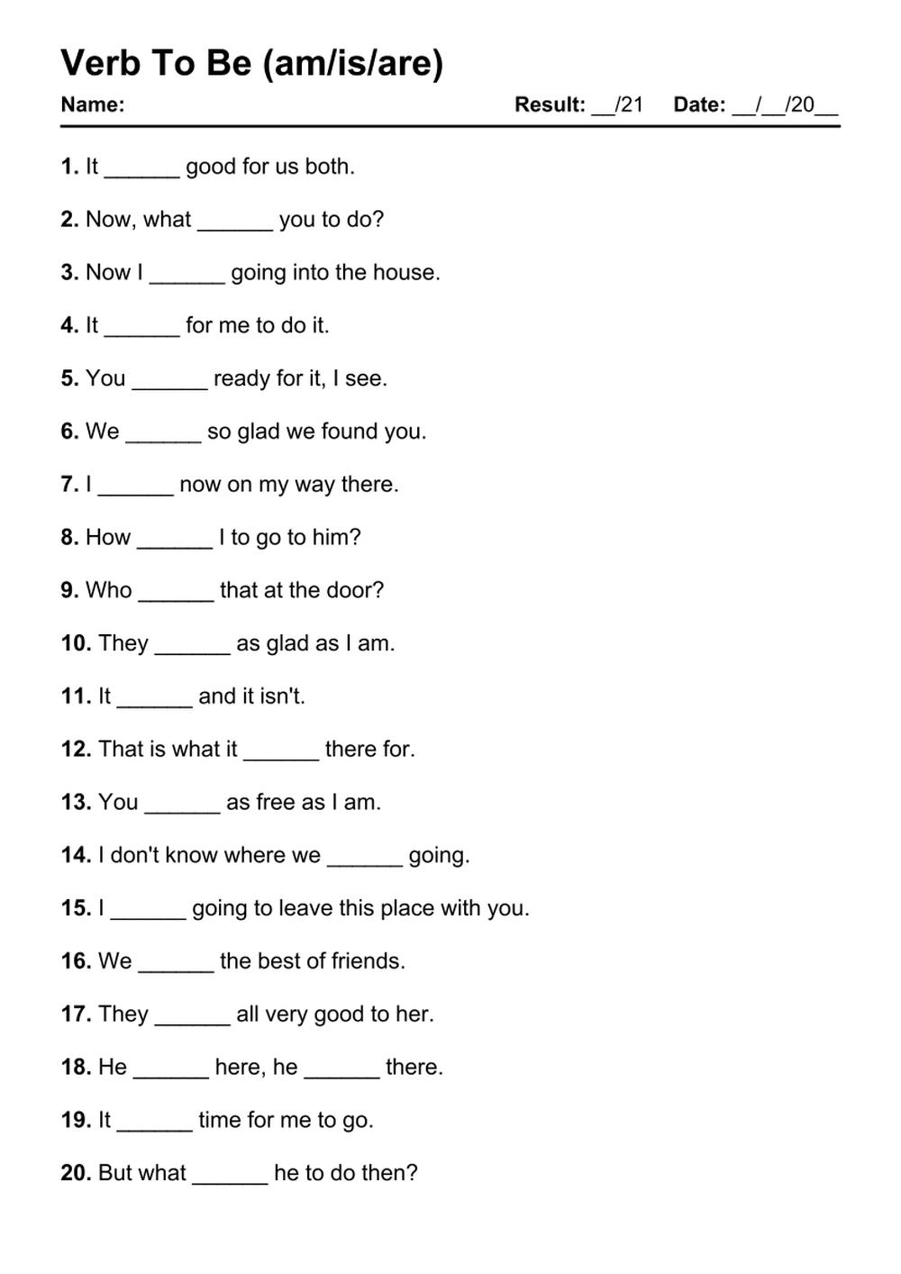 To Be Verb Worksheets