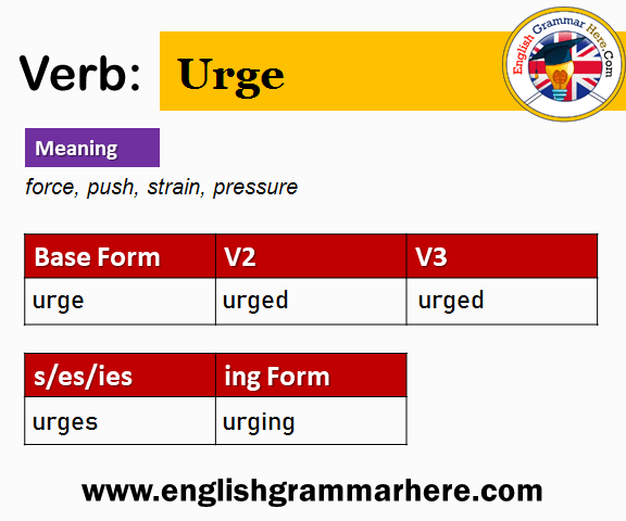 Urge Past And Past Participle Form V1 V2 V3 V4 V5 Form of Urge
