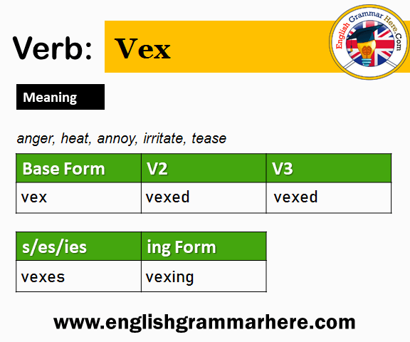 Vex Past And Past Participle Form V1 V2 V3 V4 V5 Form of Vex